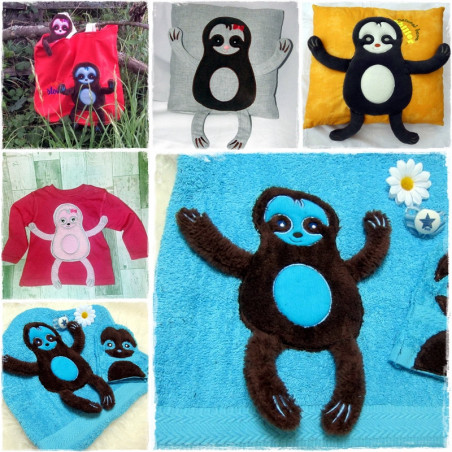 Stickdatei Applikation mit Schlenker- Armen und Beinen Faultier13x18, 14x20, 16x26, 18x30, 20x30 und 24x36