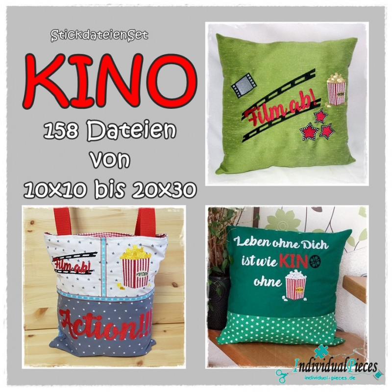 Stickdateien Set Kino mit 158 Dateien von 10x10 bis 20x30