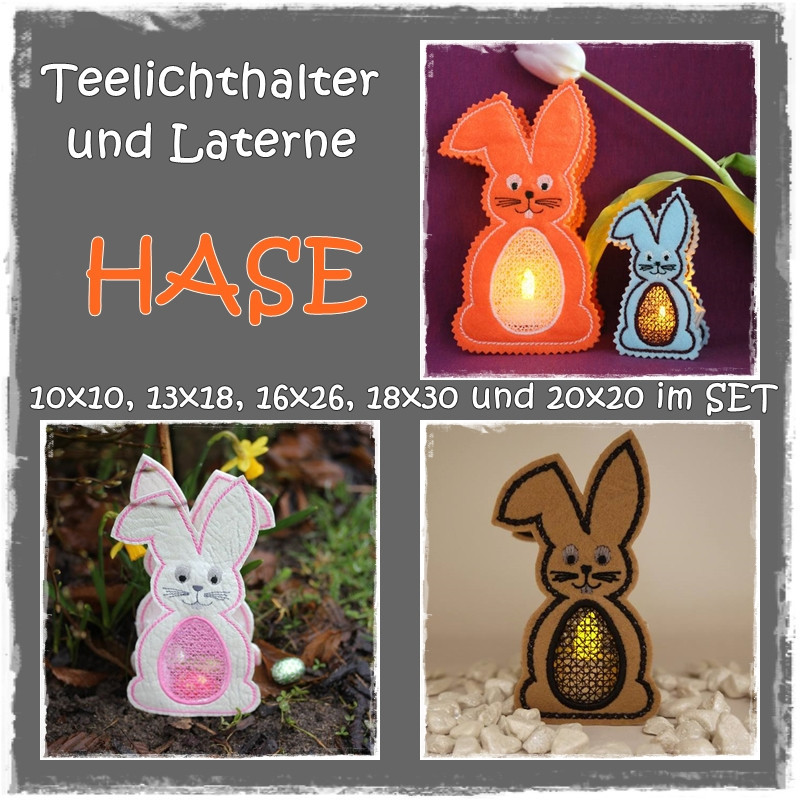 Stickdatei Laterne HASE 10x10, 13x18, 16x26, 18x30 und 20x20 im SET