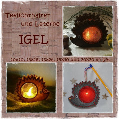 Stickdatei Laterne IGEL 10x10, 13x18, 16x26, 18x30 und 20x20 im SET
