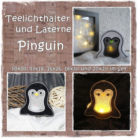 Stickdatei Laterne PINGUIN 10x10, 13x18, 16x26, 18x30 und 20x20 im SET
