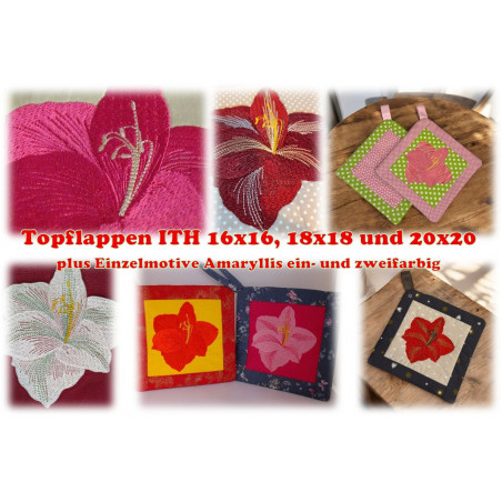 Stickdatei Topflappen AMARYLLIS 16x16, 18x18 und 20x20 und Einzelmotiv 10x10 ein- und zweifarbig